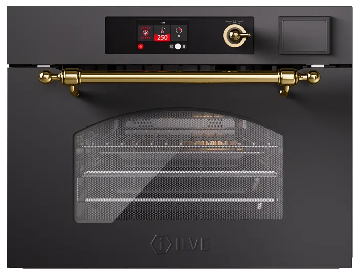 Компактный духовой шкаф Ultracombi 3 в 1 ILVE 645-SNHSW/AWG античный белый (ручки латунь)