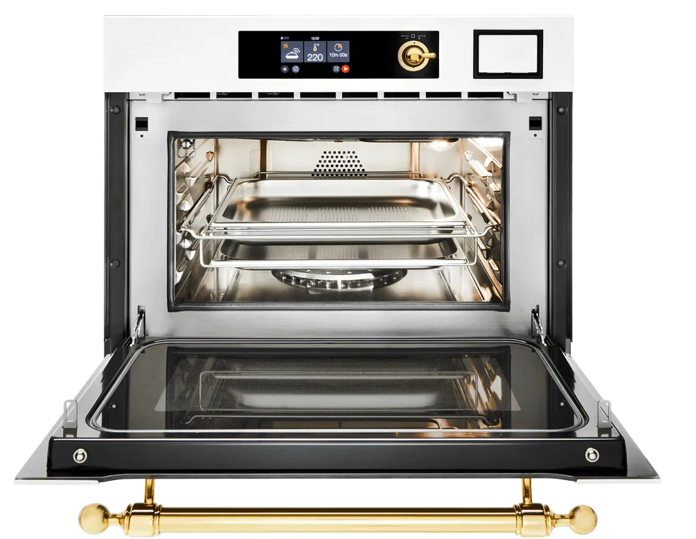 Компактный духовой шкаф Ultracombi 3 в 1 ILVE 645-SNHSW/AWG античный белый (ручки латунь)