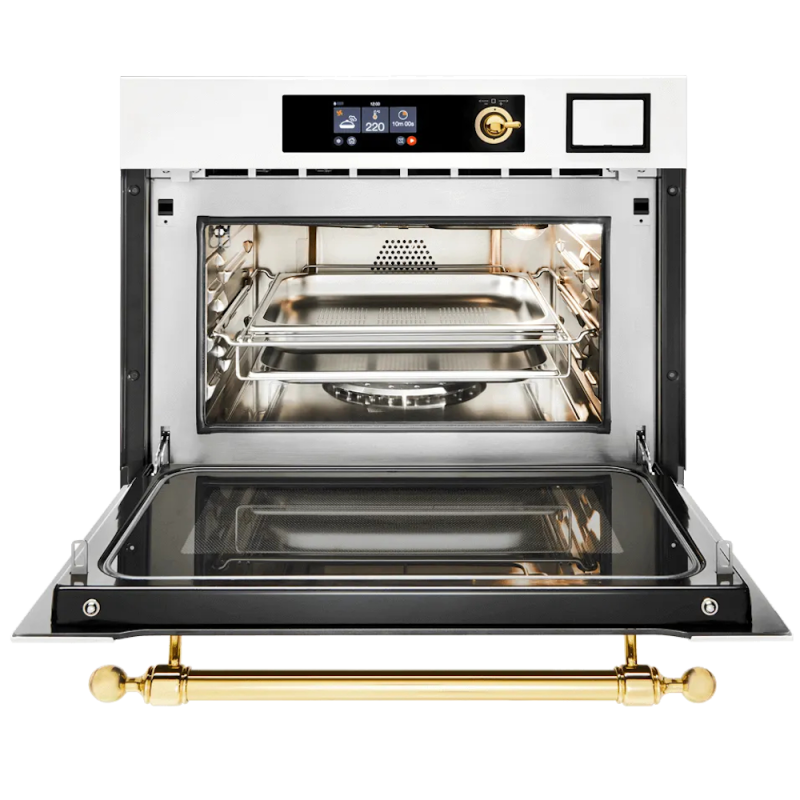 Компактный духовой шкаф Ultracombi 3 в 1 ILVE 645SNHSW/WHG белый (фурн. латунь)