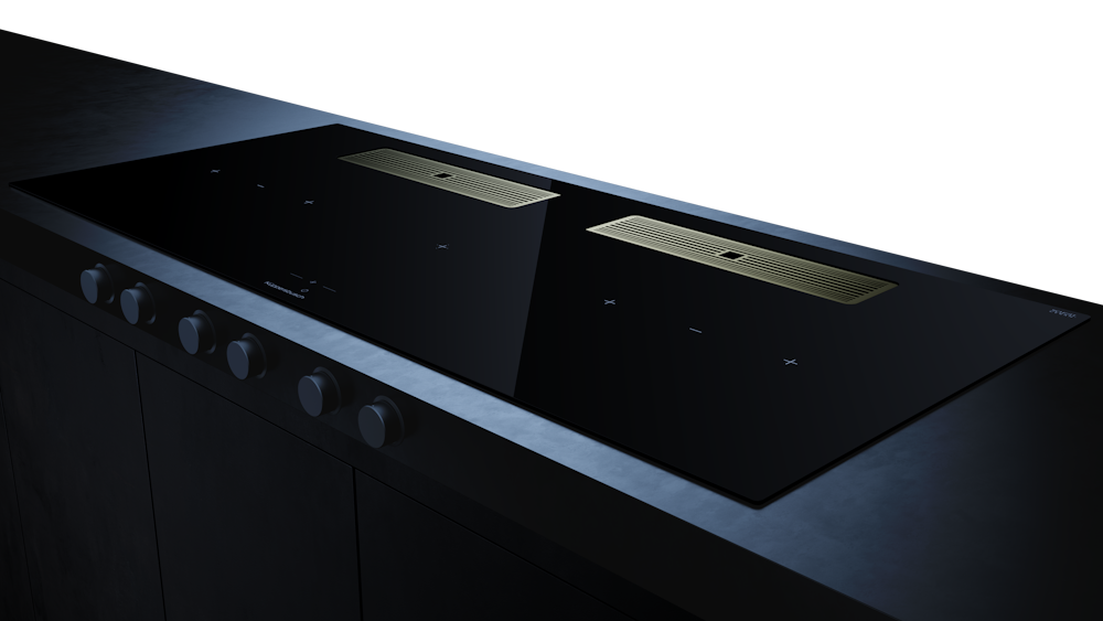 Индукционная варочная поверхность с вытяжкой с чёрными ручками KMI 12850.0 SR-S золотой Куперсбуш / Kuppersbusch