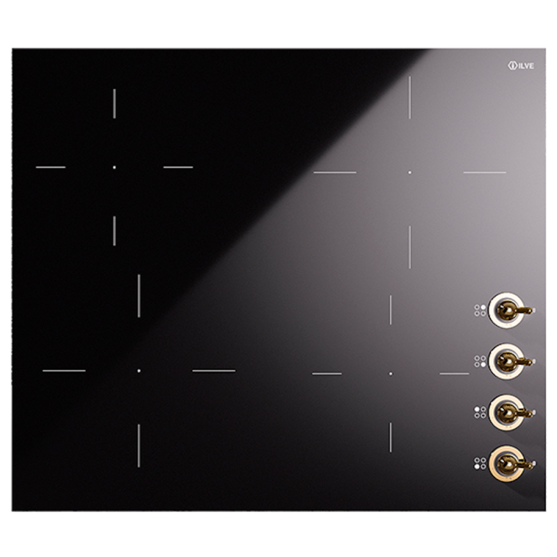 Индукционная варочная поверхность ILVE HVI364N/BKG глянцевый черный (фурн. латунь)